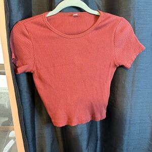Until Women's Ribbed Short Sleeve Crop Top - Rust Pink XS